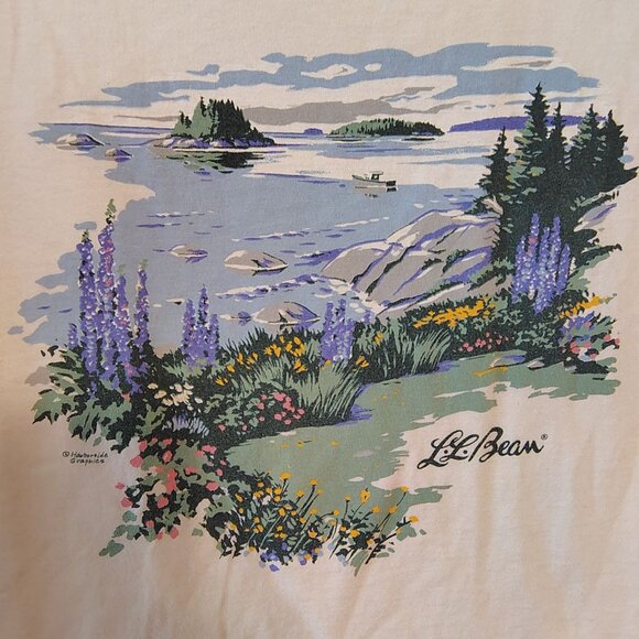 Vintage L.L. Bean XL Harborside Graphics T-Shirt, Lupine Flowers Ocean Seaside - Picture 3 of 7